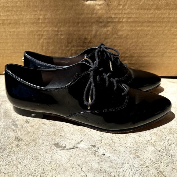 Kate Spade Carmila Leather Oxford Shoes Lace Up Pointed Toe Heels Black 9M - Picture 3 of 6